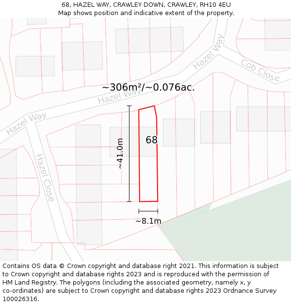68, HAZEL WAY, CRAWLEY DOWN, CRAWLEY, RH10 4EU: Plot and title map