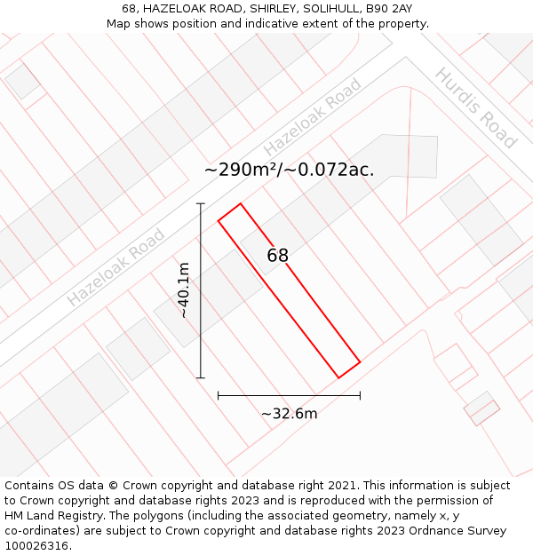 68, HAZELOAK ROAD, SHIRLEY, SOLIHULL, B90 2AY: Plot and title map