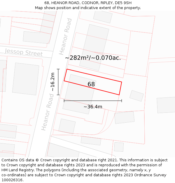 68, HEANOR ROAD, CODNOR, RIPLEY, DE5 9SH: Plot and title map