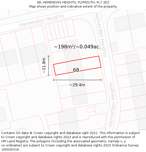 68, HEMERDON HEIGHTS, PLYMOUTH, PL7 2EZ: Plot and title map