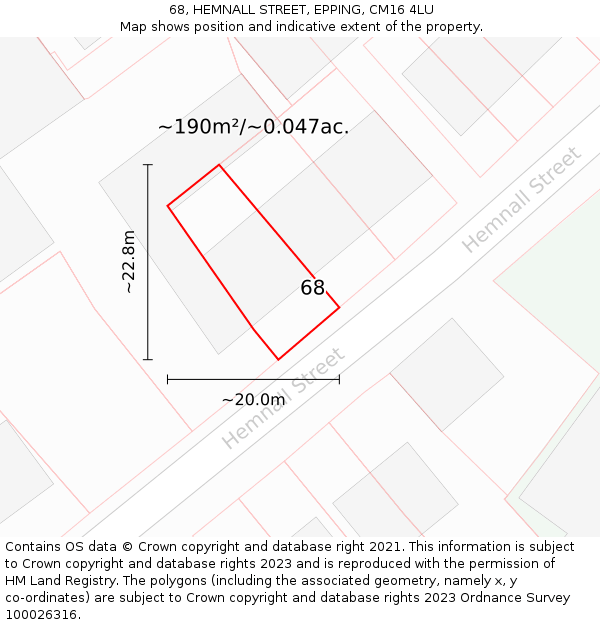 68, HEMNALL STREET, EPPING, CM16 4LU: Plot and title map