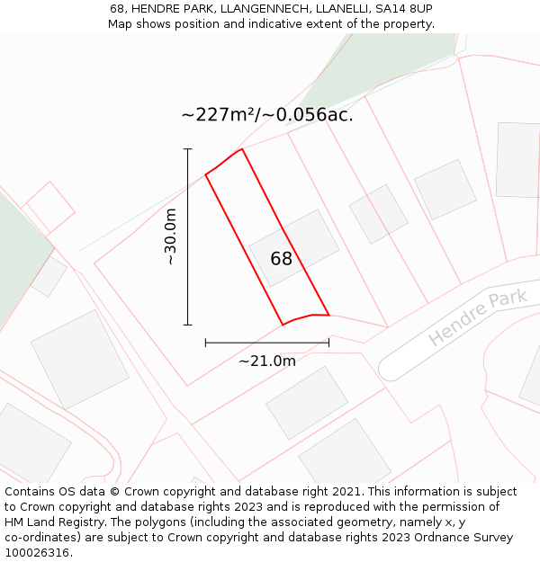 68, HENDRE PARK, LLANGENNECH, LLANELLI, SA14 8UP: Plot and title map