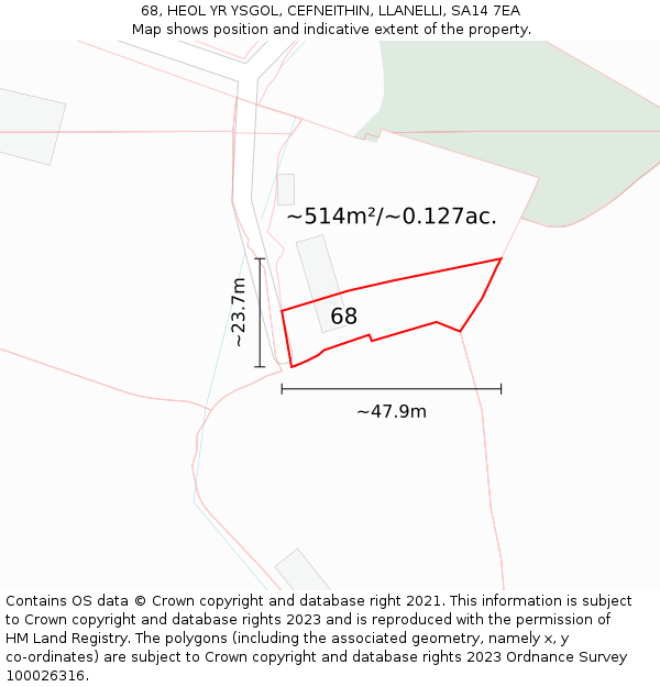68, HEOL YR YSGOL, CEFNEITHIN, LLANELLI, SA14 7EA: Plot and title map