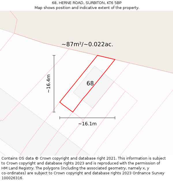 68, HERNE ROAD, SURBITON, KT6 5BP: Plot and title map