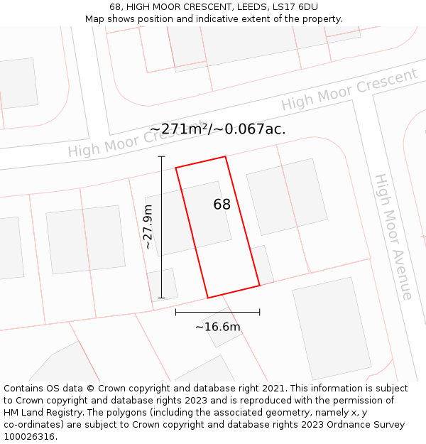 68, HIGH MOOR CRESCENT, LEEDS, LS17 6DU: Plot and title map