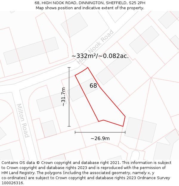 68, HIGH NOOK ROAD, DINNINGTON, SHEFFIELD, S25 2PH: Plot and title map