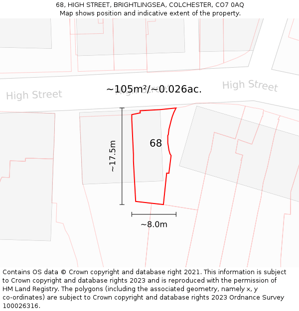 68, HIGH STREET, BRIGHTLINGSEA, COLCHESTER, CO7 0AQ: Plot and title map