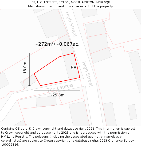 68, HIGH STREET, ECTON, NORTHAMPTON, NN6 0QB: Plot and title map