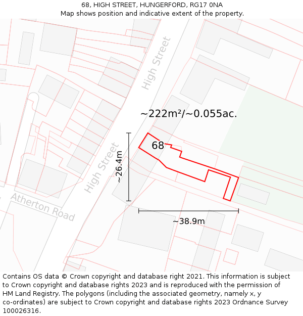 68, HIGH STREET, HUNGERFORD, RG17 0NA: Plot and title map