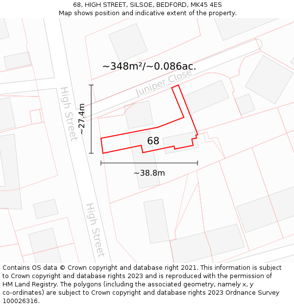 68, HIGH STREET, SILSOE, BEDFORD, MK45 4ES: Plot and title map
