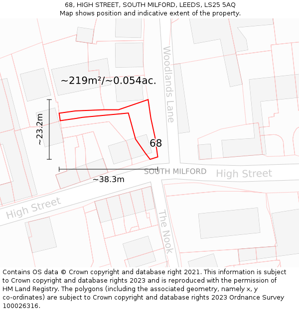 68, HIGH STREET, SOUTH MILFORD, LEEDS, LS25 5AQ: Plot and title map