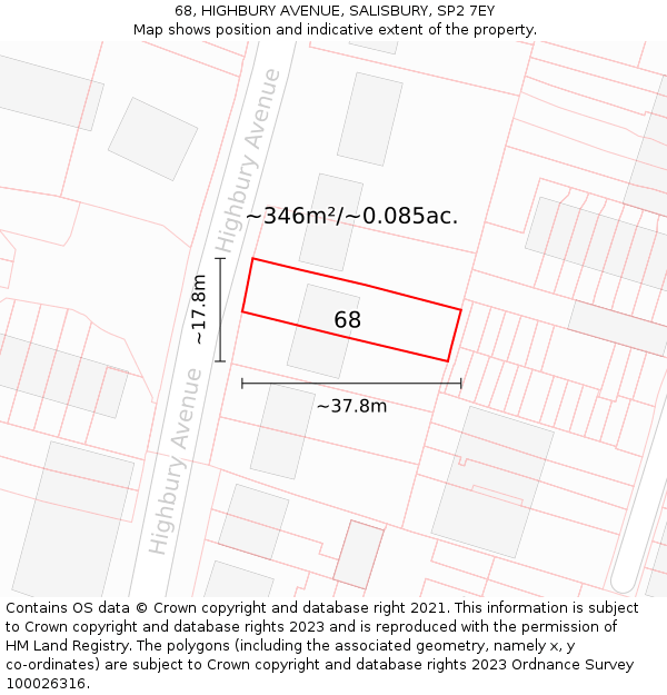 68, HIGHBURY AVENUE, SALISBURY, SP2 7EY: Plot and title map