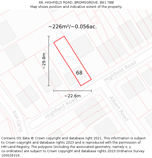 68, HIGHFIELD ROAD, BROMSGROVE, B61 7BB: Plot and title map