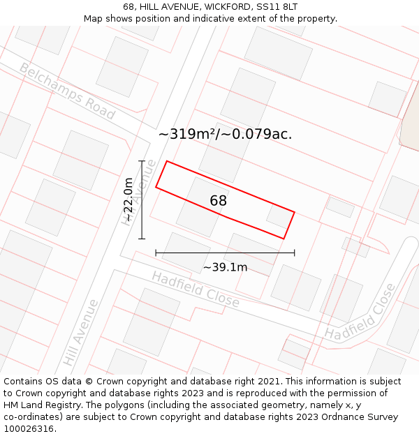 68, HILL AVENUE, WICKFORD, SS11 8LT: Plot and title map