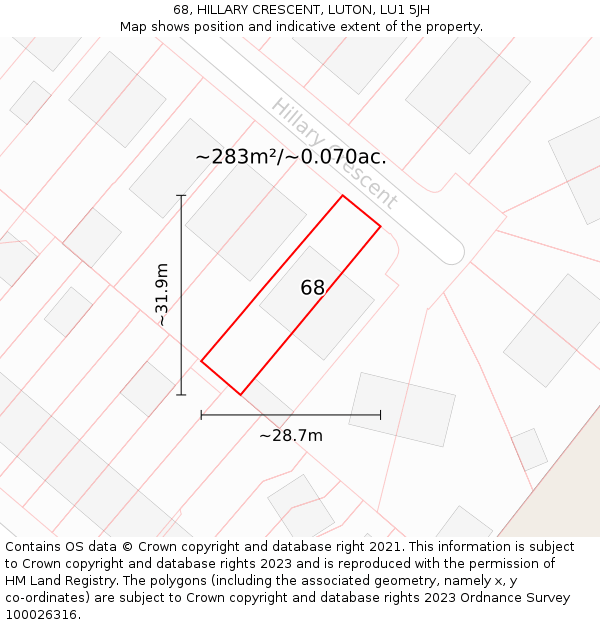 68, HILLARY CRESCENT, LUTON, LU1 5JH: Plot and title map