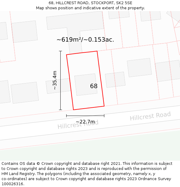 68, HILLCREST ROAD, STOCKPORT, SK2 5SE: Plot and title map