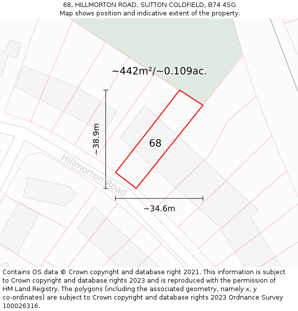 68, HILLMORTON ROAD, SUTTON COLDFIELD, B74 4SG: Plot and title map