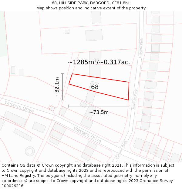 68, HILLSIDE PARK, BARGOED, CF81 8NL: Plot and title map