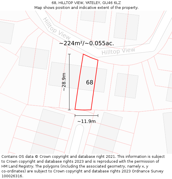 68, HILLTOP VIEW, YATELEY, GU46 6LZ: Plot and title map