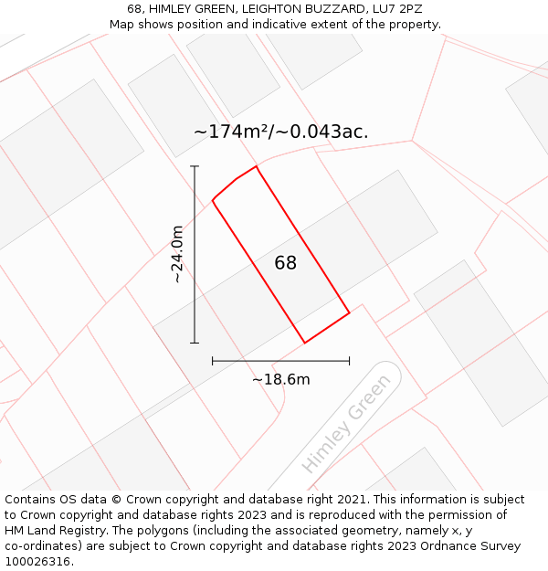 68, HIMLEY GREEN, LEIGHTON BUZZARD, LU7 2PZ: Plot and title map