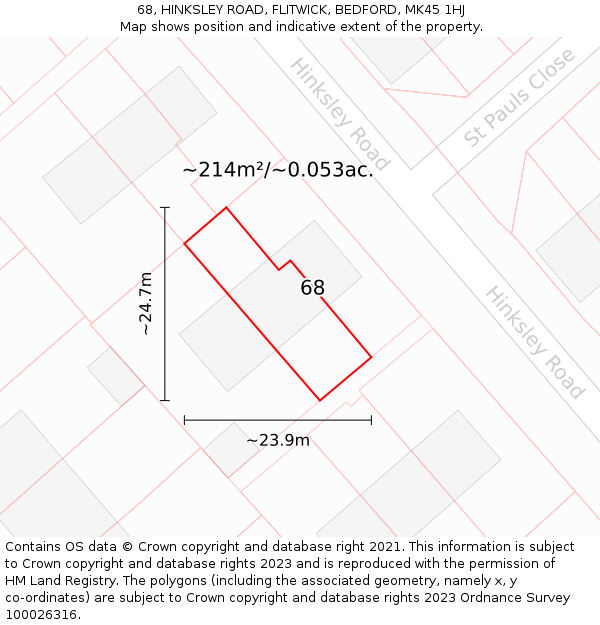 68, HINKSLEY ROAD, FLITWICK, BEDFORD, MK45 1HJ: Plot and title map