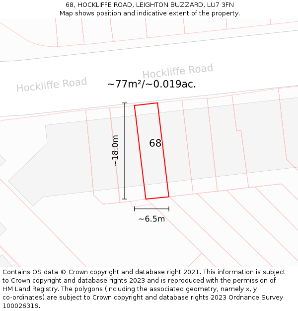 68, HOCKLIFFE ROAD, LEIGHTON BUZZARD, LU7 3FN: Plot and title map