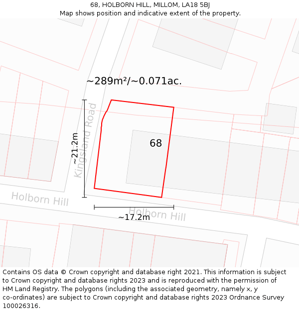 68, HOLBORN HILL, MILLOM, LA18 5BJ: Plot and title map