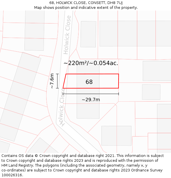 68, HOLWICK CLOSE, CONSETT, DH8 7UJ: Plot and title map