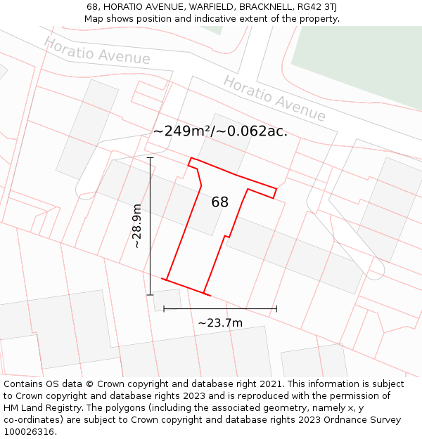 68, HORATIO AVENUE, WARFIELD, BRACKNELL, RG42 3TJ: Plot and title map
