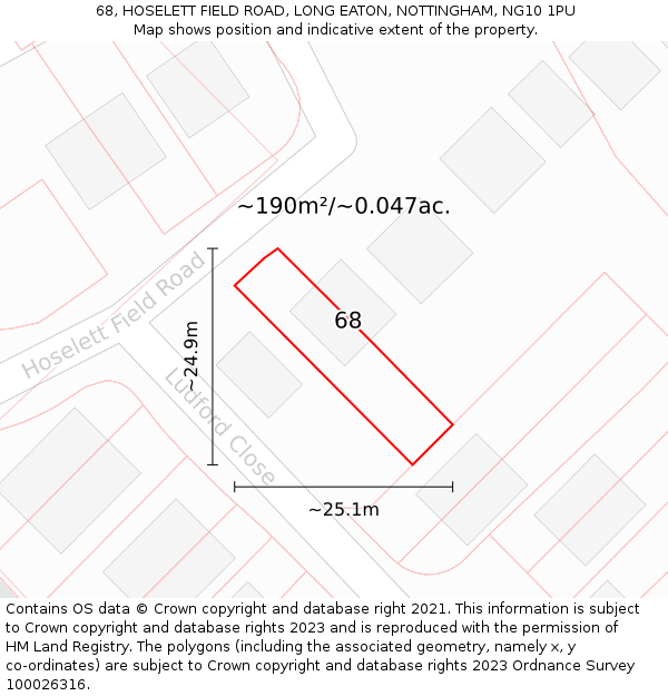 68, HOSELETT FIELD ROAD, LONG EATON, NOTTINGHAM, NG10 1PU: Plot and title map
