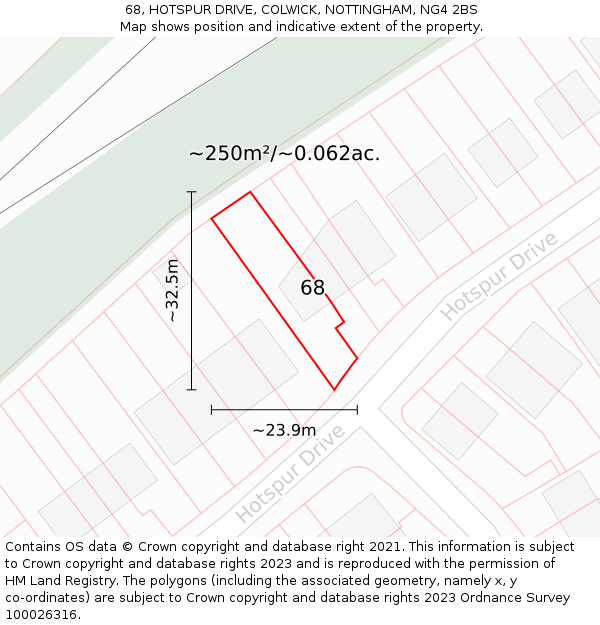 68, HOTSPUR DRIVE, COLWICK, NOTTINGHAM, NG4 2BS: Plot and title map