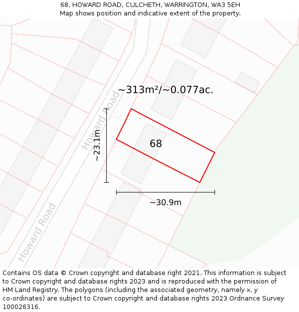 68, HOWARD ROAD, CULCHETH, WARRINGTON, WA3 5EH: Plot and title map