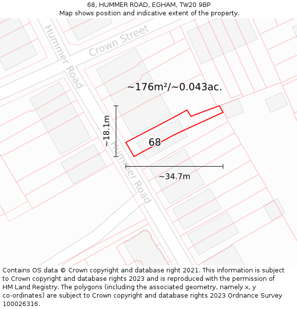 68, HUMMER ROAD, EGHAM, TW20 9BP: Plot and title map