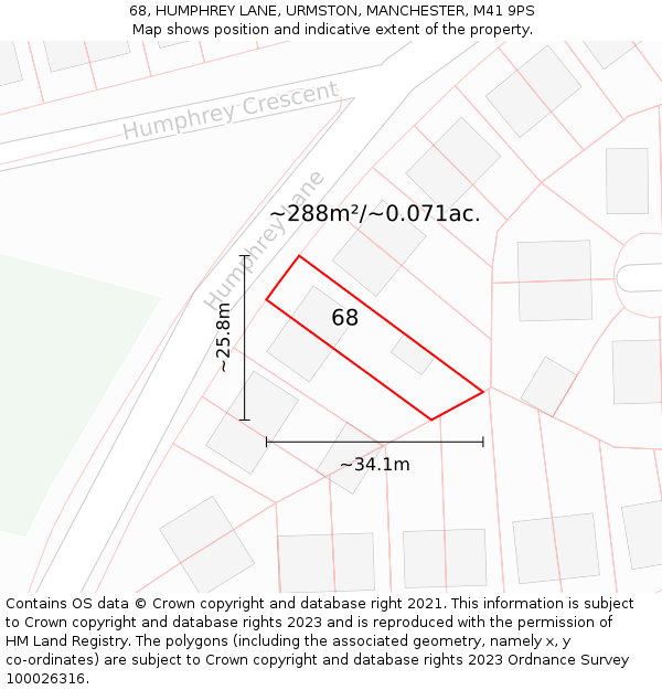 68, HUMPHREY LANE, URMSTON, MANCHESTER, M41 9PS: Plot and title map