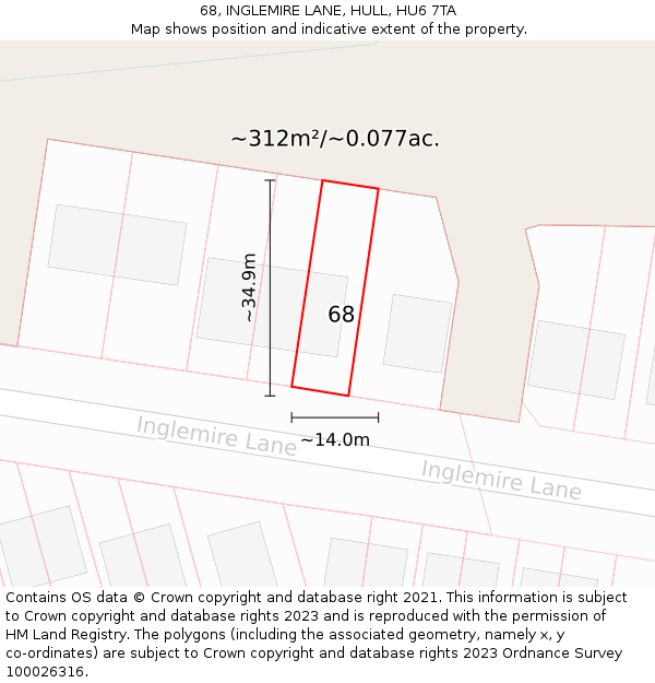68, INGLEMIRE LANE, HULL, HU6 7TA: Plot and title map