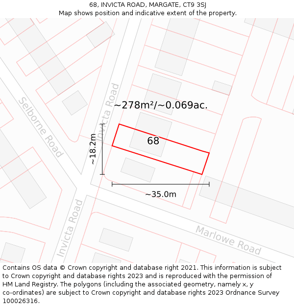 68, INVICTA ROAD, MARGATE, CT9 3SJ: Plot and title map