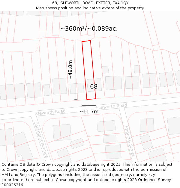 68, ISLEWORTH ROAD, EXETER, EX4 1QY: Plot and title map