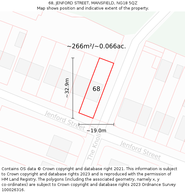 68, JENFORD STREET, MANSFIELD, NG18 5QZ: Plot and title map