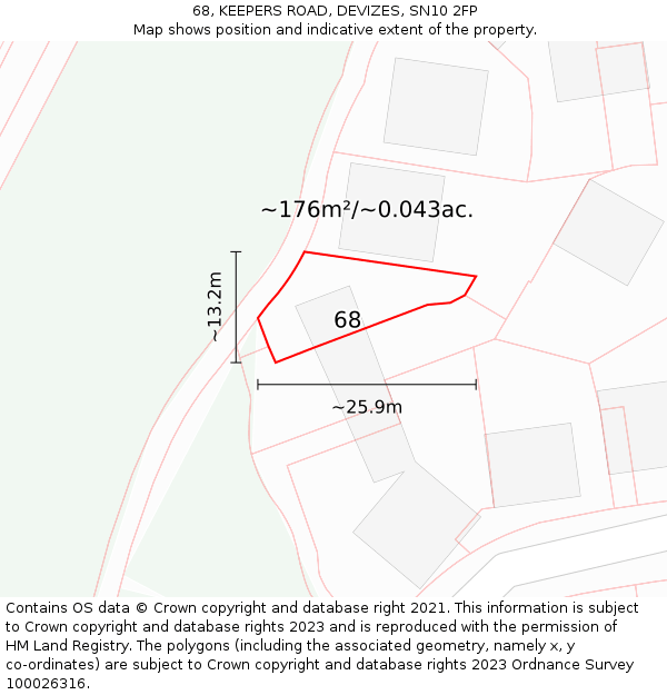 68, KEEPERS ROAD, DEVIZES, SN10 2FP: Plot and title map