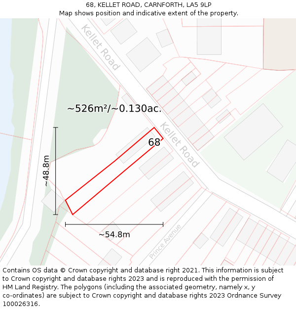 68, KELLET ROAD, CARNFORTH, LA5 9LP: Plot and title map