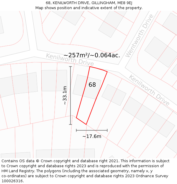 68, KENILWORTH DRIVE, GILLINGHAM, ME8 9EJ: Plot and title map