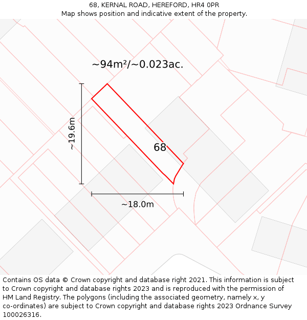 68, KERNAL ROAD, HEREFORD, HR4 0PR: Plot and title map
