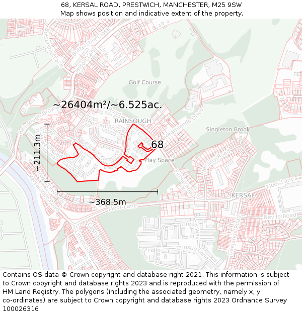 68, KERSAL ROAD, PRESTWICH, MANCHESTER, M25 9SW: Plot and title map