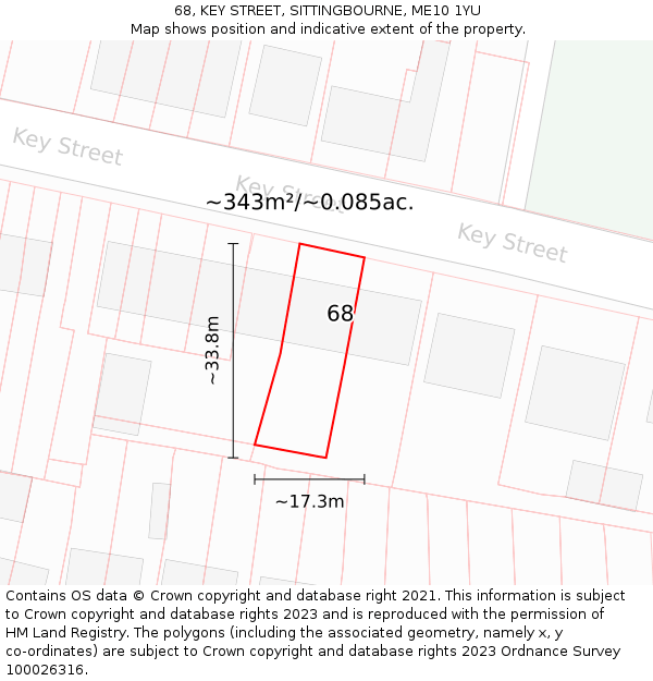 68, KEY STREET, SITTINGBOURNE, ME10 1YU: Plot and title map