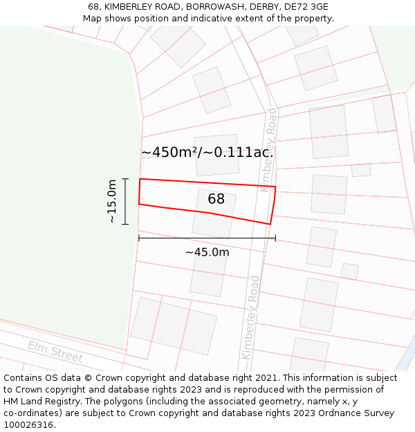 68, KIMBERLEY ROAD, BORROWASH, DERBY, DE72 3GE: Plot and title map