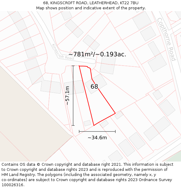 68, KINGSCROFT ROAD, LEATHERHEAD, KT22 7BU: Plot and title map