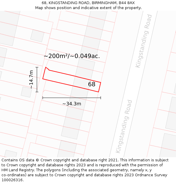 68, KINGSTANDING ROAD, BIRMINGHAM, B44 8AX: Plot and title map