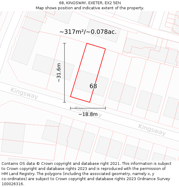 68, KINGSWAY, EXETER, EX2 5EN: Plot and title map