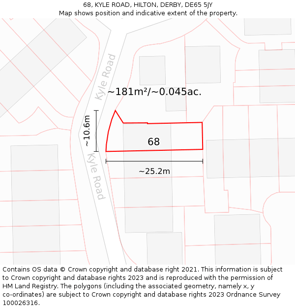 68, KYLE ROAD, HILTON, DERBY, DE65 5JY: Plot and title map