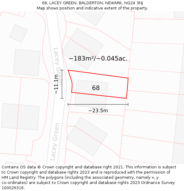 68, LACEY GREEN, BALDERTON, NEWARK, NG24 3NJ: Plot and title map